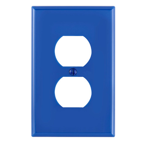 Leviton PJ8-BU 1-Gang Duplex Device Receptacle Wallplate, Midway Size, Thermoplastic Nylon, Device Mount, - Blue