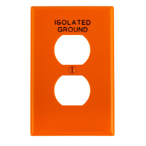 Leviton PJ8-IG 1-Gang Duplex Device Receptacle Wallplate, Midway Size, Thermoplastic Nylon, Device Mount, Hot Stamped Isolated Ground, Lettering Size 3/16-Inch - Orange