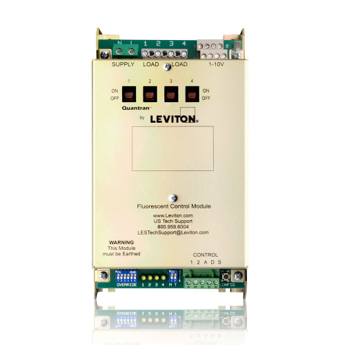 Leviton QTD07-4 Load Control, Quad 1-10V/Relay, DMX or mBus Input, 220-240VAC, 50/60Hz