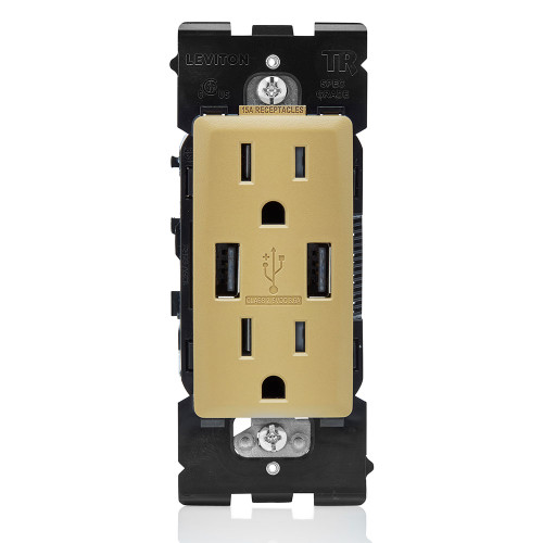 Leviton RUAA1-WC Renu 3.6A USB Type-A/Type-A Wall Outlet Charger with 15A Tamper-Resistant Receptacle