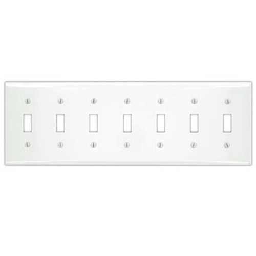 Leviton S601-W 7-Gang Toggle Device Switch Wallplate, Standard Size, Painted Metal, Device Mount - White