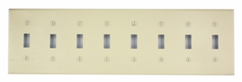 Leviton S602-I 8-Gang Toggle Device Switch Wallplate, Standard Size, Painted Metal, Device Mount - Ivory