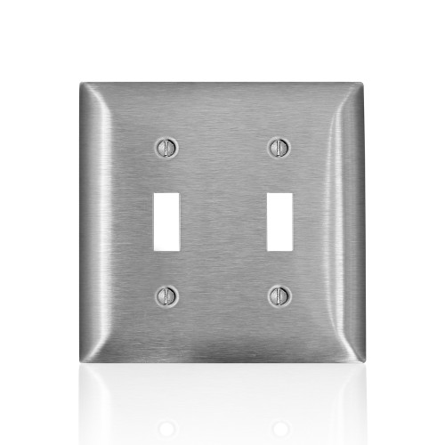 Leviton SL2 2-Gang Magnetic Stainless Steel 2 Toggle Switch Wallplate, Standard Size C-Series