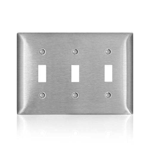 Leviton SL3 3-Gang Magnetic Stainless Steel 3 Toggle Switch Wallplate, Standard Size C-Series