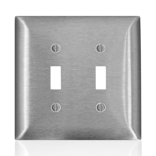 Leviton SLJ2-C 2-Gang Magnetic Stainless Steel 2 Toggle Switch Wallplate, Midway Size C-Series