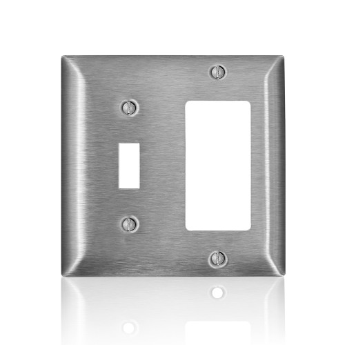 Leviton SS126-40 2-Gang Non-Magnetic Stainless Steel 1 Toggle Switch, 1 Decora/Decora Plus/GFCI Wallpate, Standard Size C-Series