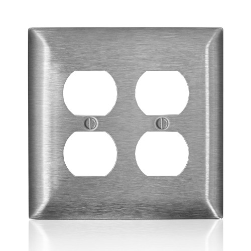 Leviton SSJ32-C40 2-Gang Non-Magnetic Stainless Steel 2 Duplex Receptacle Wallplate, Midway Size C-Series