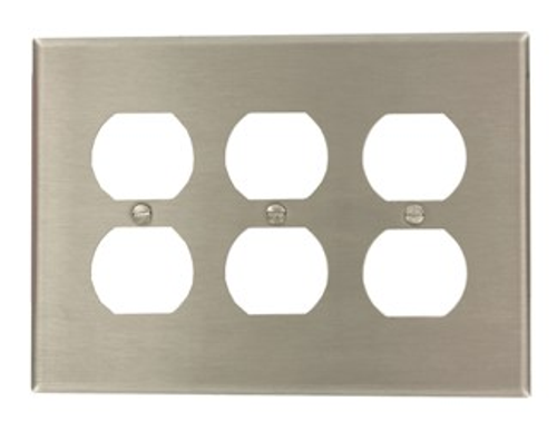 Leviton SSJ83-40 3-Gang, 3-Duplex Receptacles Stainless Steel, Midway size Wallplate. Stainless Steel