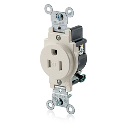 Leviton T5015-T Tamper-Resistant Single Receptacle, 15 Amp, 125 Volt