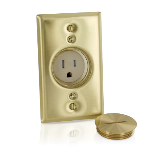 Leviton T5250-B 15 Amp Recessed Single Tamper-Resistant Receptacle, Brass