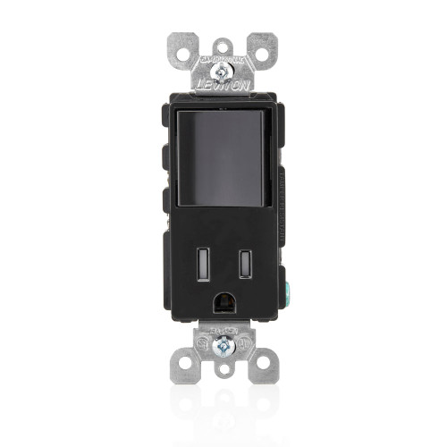 Leviton T5625-E Tamper-Resistant rocker style combination decora switch and receptacle/outlet. 15a-120v ac single pole switch. 15a-12 premium spec grade,10 yr. cof black, nema 5-15r,