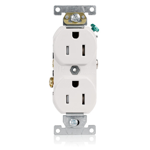 Leviton TBR15-W Tamper-Resistant Duplex Receptacle, 15 Amp, 125 Volt