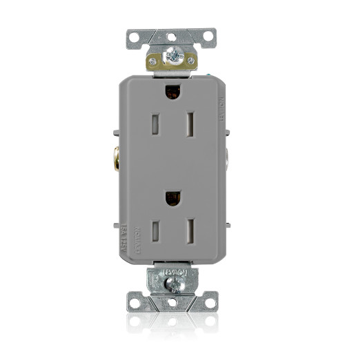 Leviton TDR15-GY Tamper-Resistant Decora Plus Receptacle, 15 Amp, 125 Volt