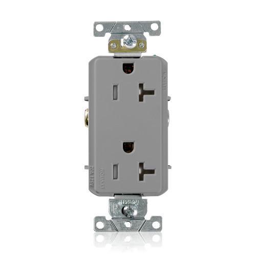 Leviton TDR20-GY Tamper-Resistant Decora Plus Receptacle, 20 Amp, 125 Volt