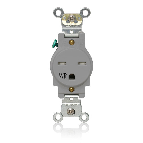 Leviton W5661-TGY Weather- and Tamper-Resistant Single Receptacle, 15 Amp 250 Volt, Gray