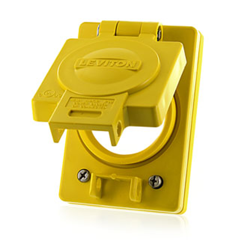 Leviton WTCVS-20 Wetguard Replacement Cover and Gasket for all 20A Locking Single Inlets and Outlets, Includes Mounting Screws, Industrial Grade - YELLOW