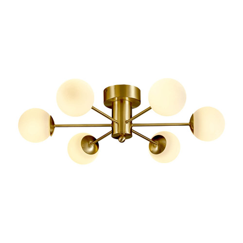 Majestic Lighting C1228 Brushed Gold 6-Light Chandelier with White Glass Globes