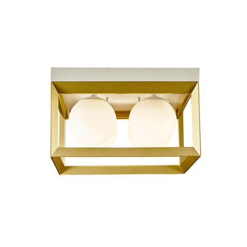 Majestic Lighting C1221 White and Gold Decorative Square 11_ LED Flush Mount with White Glass Globes