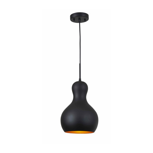 Majestic Lighting P1066 13_ Matte Black (Out Side),Gold (Inside) Pendant Fixture with 1 x CLEANLIFE¨ E26 60W Equiv. Dimmable 120V Clear Glass 2700K Filament A19 LED Bulb (included); with 72_ black SVT cord.