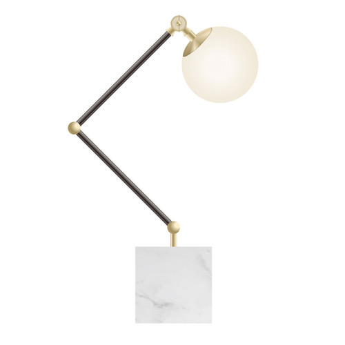 Majestic Lighting TL1241 Polished Brass + Painted Black + White Marble Adjustable Table Lamp with1 x CLEANLIFE¨ E26 75W Equiv. Non-Dimmable 120V White Glass 2700K A19 LED Bulb (included); 96_ black power cord and on/off rocker switch.