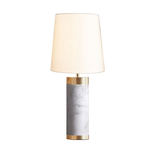 Majestic Lighting TL1237 Polished Brass and Grey Marble Table Lamp with Cream Shade and1 x CLEANLIFE¨ E26 75W Equiv. Non-Dimmable 120V White Glass 2700K A19 LED Bulb (included); 96_ black power cord and on/off rocker switch.