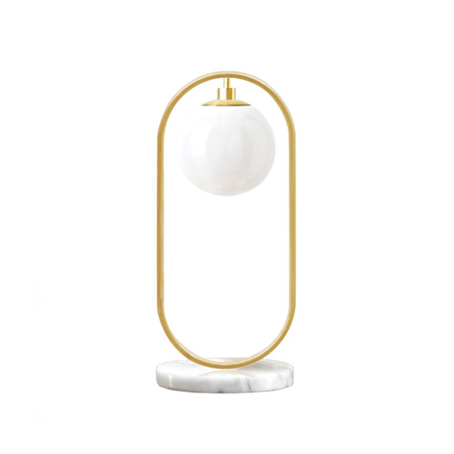 Majestic Lighting TL1238 Polished Brass + White Marble Table Lamp with with1 x CLEANLIFE¨ E26 75W Equiv. Non-Dimmable 120V White Glass 2700K A19 LED Bulb (included); 96_ black power cord and on/off rocker switch.