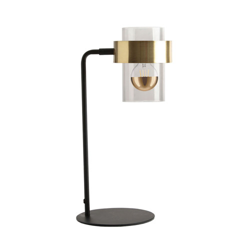 Majestic Lighting TL1235 Polished Brass + Matte Black Table Lamp with with1 x CLEANLIFE¨ E26 75W Equiv. Non-Dimmable 120V Mirrored Glass 2700K Filament G25 Vintage LED Bulb (included); 96_ black power cord and on/off rocker swtich.