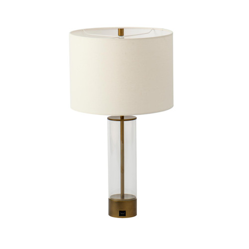 Majestic Lighting TL1118 Brass and Amber Glass Filament Glass Cylinder Table Lamp with 1 x CLEANLIFE¨ E26 100W Equiv. Non-dimmable 120V A19 LED Bulb (included); 96_clear power cord with inline on/off switch and 2 x USB ports on the fixture base.