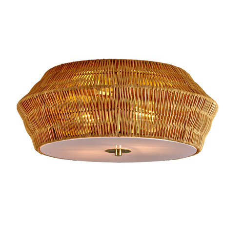 Majestic Lighting C1227 15_ Rattan Flush Mount Ceiling Fixture with Brushed Gold Trim
