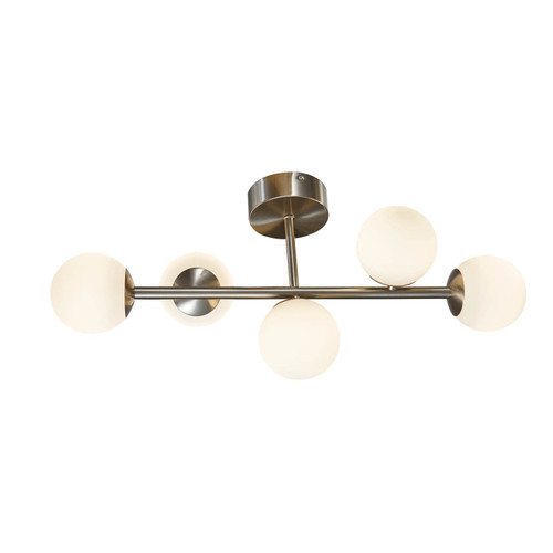 Majestic Lighting C1223 Brushed Nickel 5-Light Ceiling Light with White Glass Globes