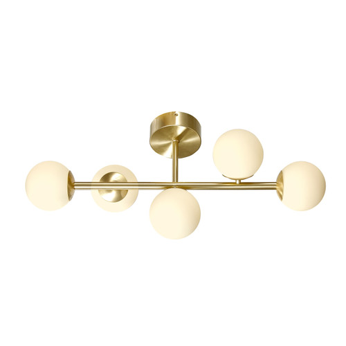 Majestic Lighting C1222 Brushed Gold 5-Light Ceiling Light with White Glass Globes