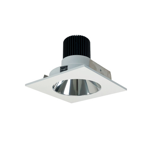 Nora Lighting NIO-4SNDCCDXCMPW 4" Iolite LED Square Reflector with Round Aperture, 800lm / 14W, Comfort Dim, Specular Clear Reflector / Matte Powder White Flange