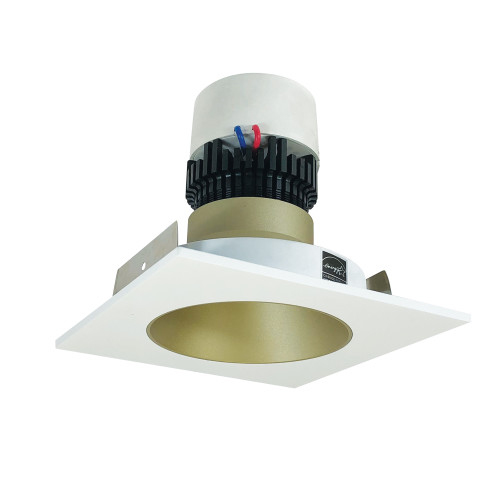 Nora Lighting NPR-4SNDCCDXCHMPW 4" Pearl LED Square Retrofit Reflector with Round Aperture, 800lm / 12W, Comfort Dim, Champagne Haze Reflector / Matte Powder White Flange