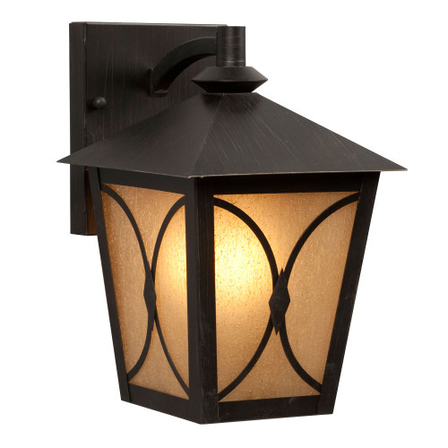 Galaxy Lighting 312030ORB/FA Outdoor Lantern - Oil Rubbed Bronze with Frosted Amber Seeded Glass