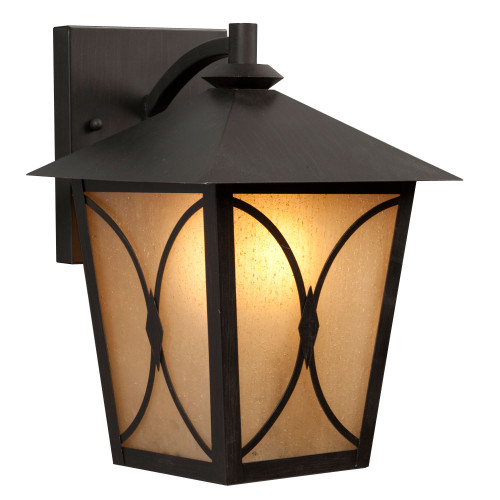 Galaxy Lighting 312031ORB/FA Outdoor Lantern - Oil Rubbed Bronze with Frosted Amber Seeded Glass