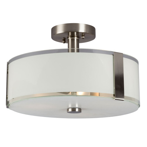 Galaxy Lighting 614298BN 3-Light Semi Flush Mount - Brushed Nickel with White Opal/Clear Glass
