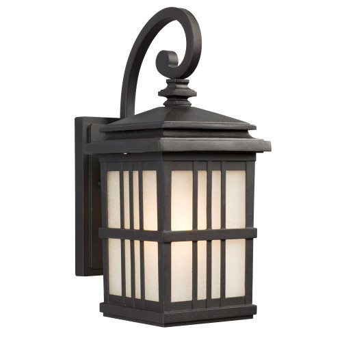 Galaxy Lighting 320440BK 1-Light Outdoor Wall Mount Lantern - Black with Frosted Seeded Glass
