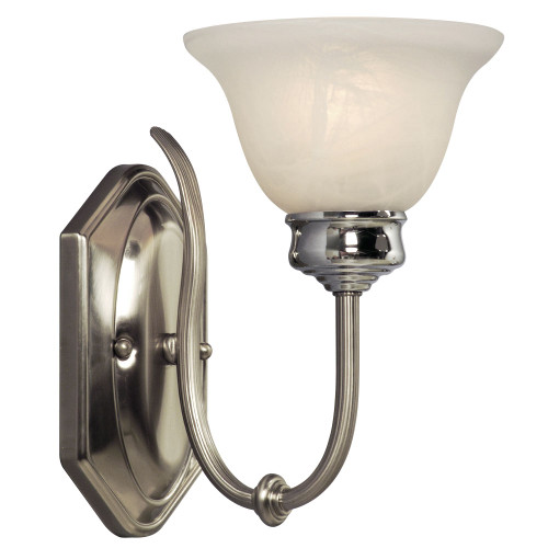 Galaxy Lighting 213301BN/CH Single Wall Bracket - Brushed Nickel / Chrome with Marbled Glass