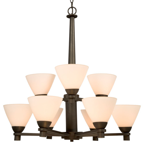 Galaxy Lighting 800999ORB Nine Light Chandelier - Oil Rubbed Bronze w/ Frosted White Glass