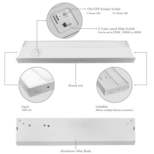 Lotus LED Lights UCL1001 Under Cabinet Bars 3CCT 8_ to 32_ Ð UCL1001