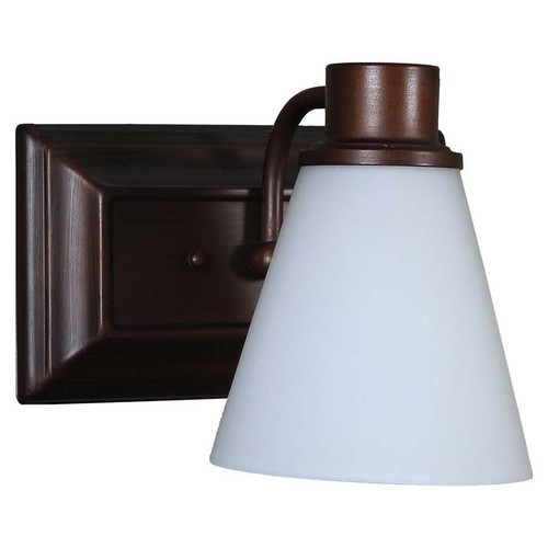 Arkansas Lighting 3388V-BR One light Matte Bronze Vanity with cone shaped White Frosted Glass diffuse