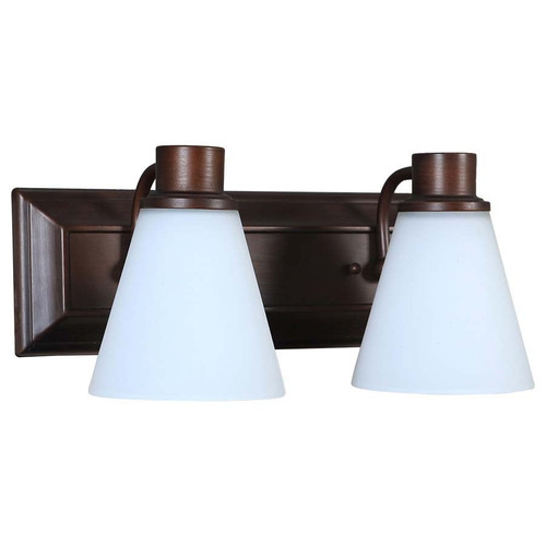 Arkansas Lighting 3389V-BR Two light Matte Bronze Vanity with cone shaped White Frosted Glass diffuser