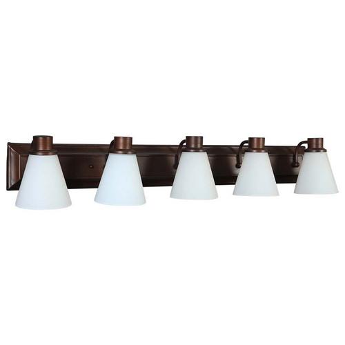 Arkansas Lighting 3392V-BR Five light Matte Bronze Vanity with cone shaped White Frosted Glass diffusers