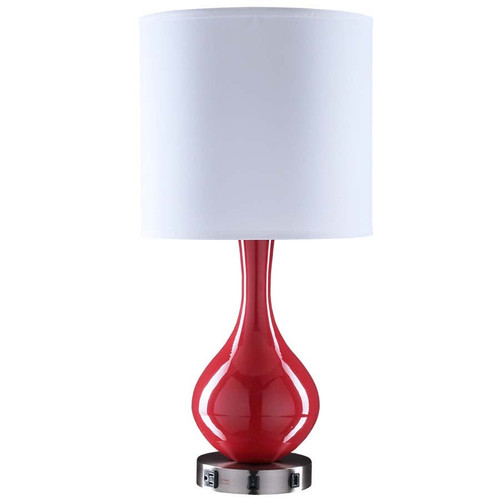 Arkansas Lighting 6297EO-USB-CT 28" Brushed Nickel and Cherry Tomato Table Lamp