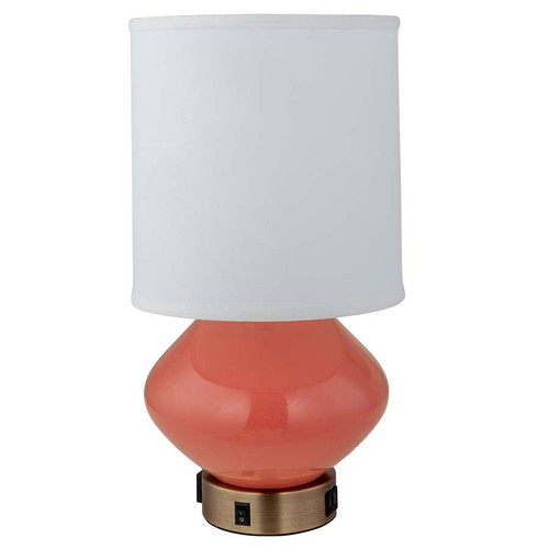 Arkansas Lighting 18.75" Glass Desk Lamp with Shade in Coral 18.75"H Coral Glass and Brushed Brass Table Lamp