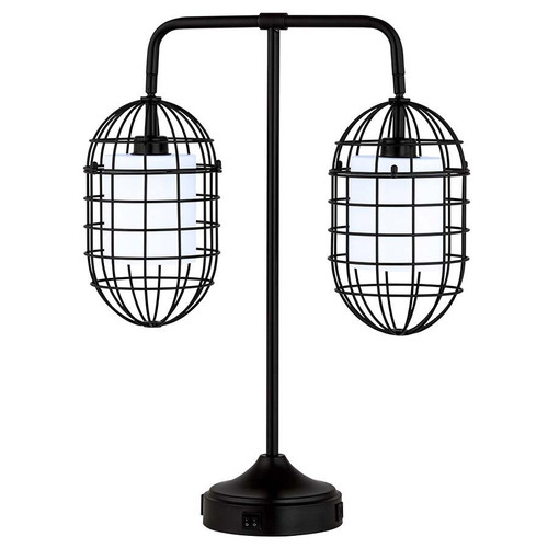 Arkansas Lighting 6609EO2UD-PB 26" Table Lamp shown in Pottery Bronze with Brushed Brass accents and dual sockets within a cage-like frame.