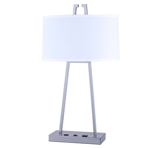 Arkansas Lighting 6625EOUD 30.5" Table Lamp shown in Brushed Nickel with one USB port and outlet.