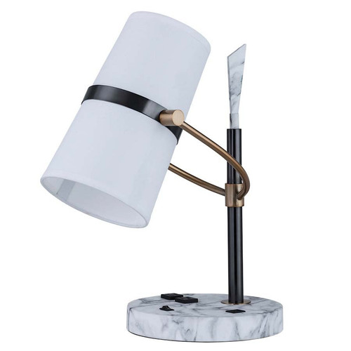 Arkansas Lighting Table Lamp in Faux Marble and Antique Brass 20"H Antique Brushed Brass with a Satin Black Aluminum column Table with a White Marble Water Transfer base and top accent