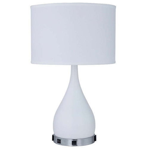 Arkansas Lighting 6670E2O2UD 29" narrowing Table Lamp with a dual base socket shown in Pure White Resin and Brushed Nickel.