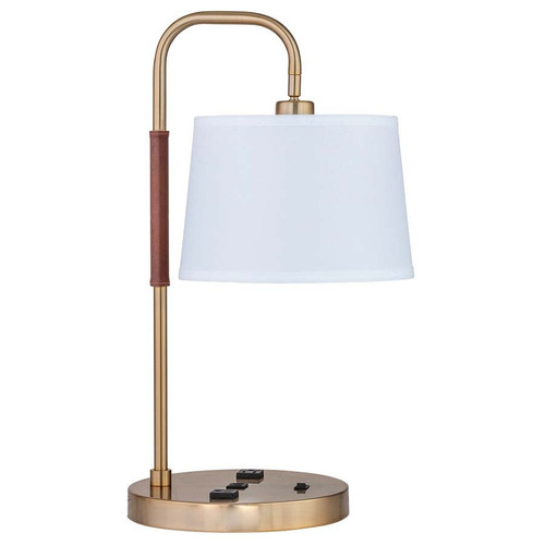 Arkansas Lighting Brushed Brass Desk Lamp & Leather Accent 23" Table Lamp shown in Antique Brushed Brass with a Brown Leather accented column.